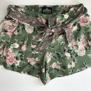 Angie Olive Floral Tie Shorts